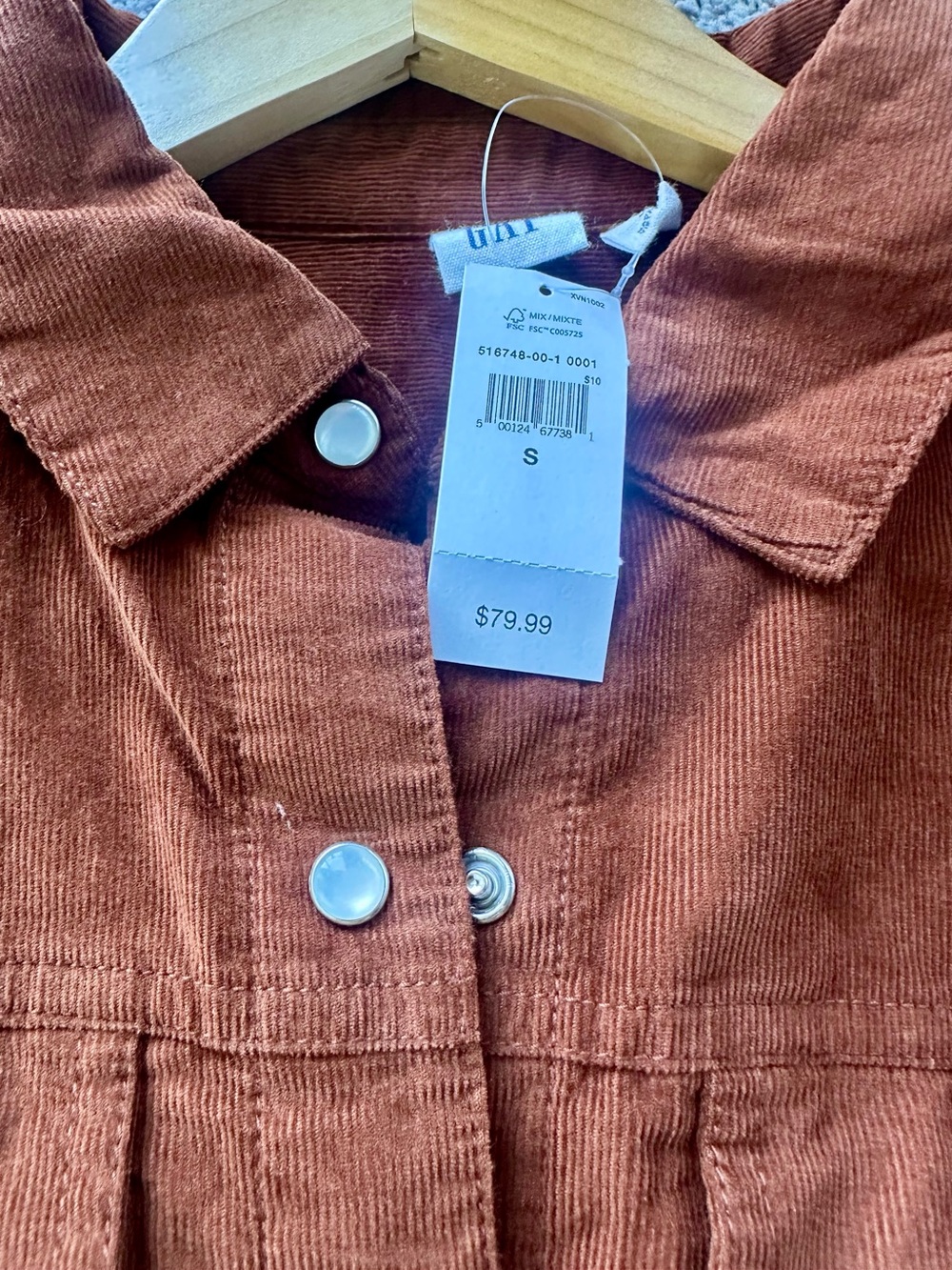 NWT - GAP Button-Front Corduroy Mini Dress in Rust, Size S - Picture 4 of 5